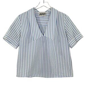 Just Female Seersucker Blue and White Striped Blouse